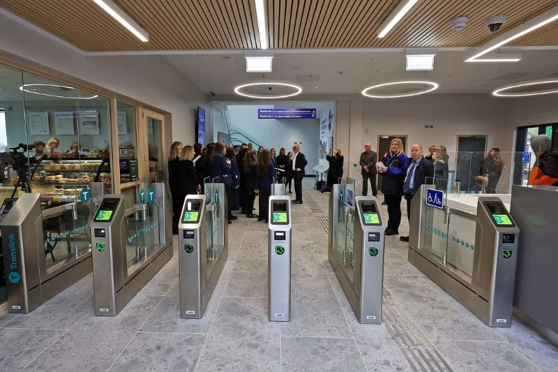 Metal automated ticket gates entering a rail station